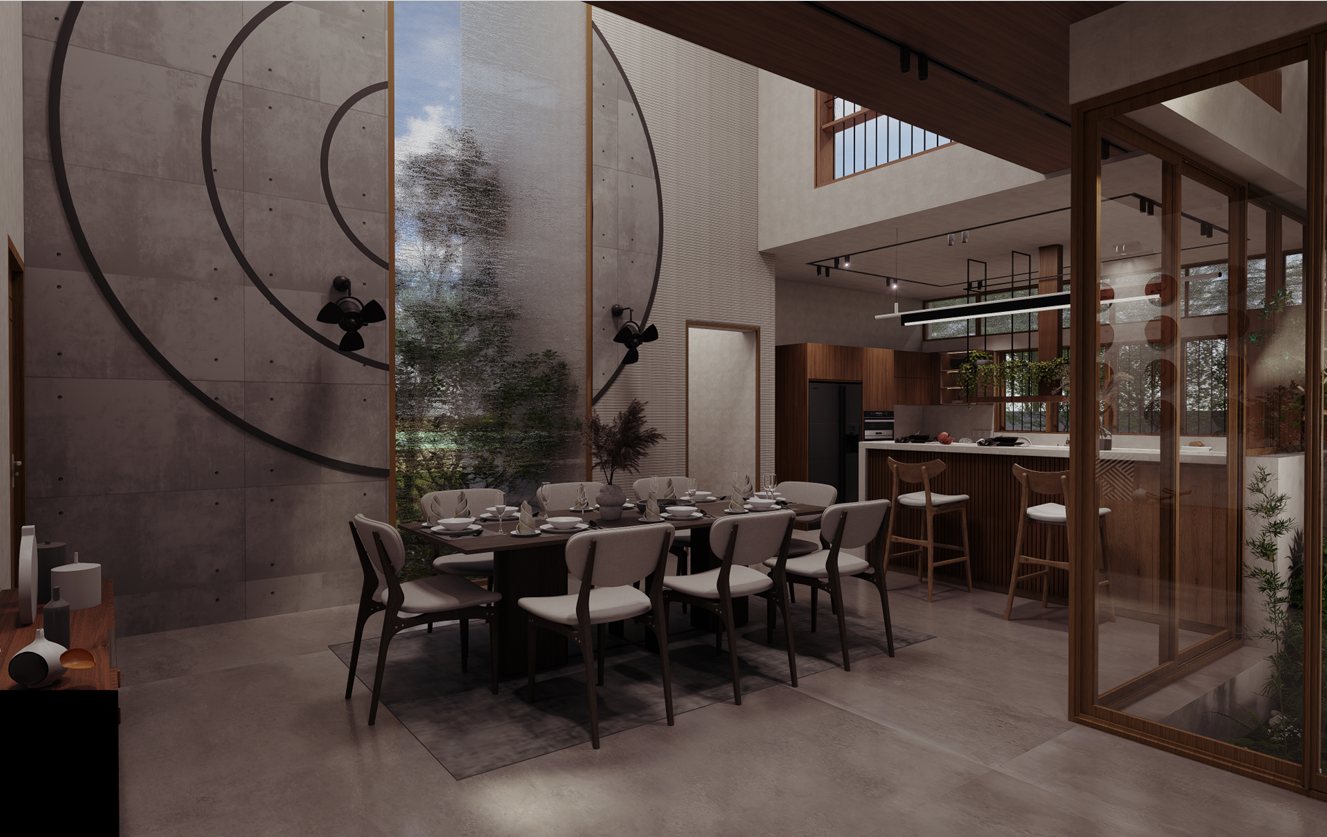 Double-height dining and bar area