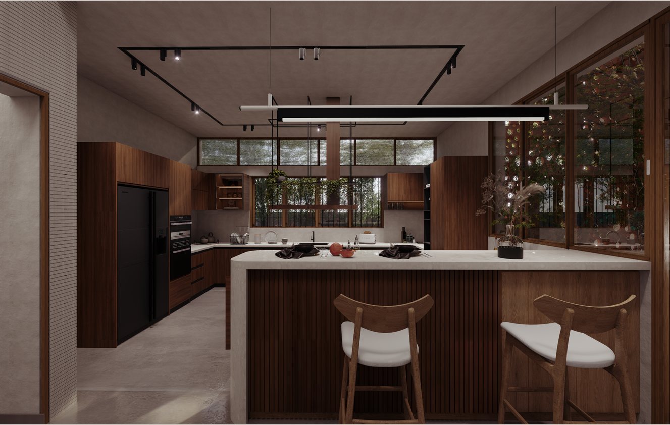 Modern kitchen with island and wood cabinetry