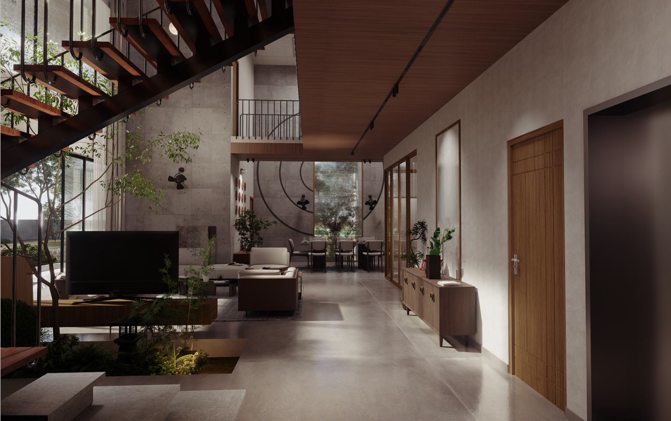 Warm daylit living space by Tranquil Builders